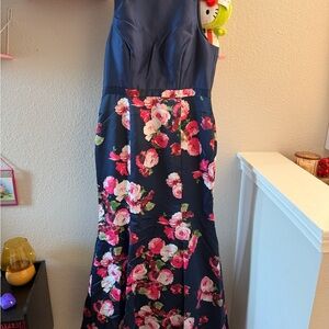 Avery G Navy And Pink Floral Floor Length Size 12 Gown Dress
